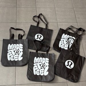 5 big Lululemon Black 'Made to Feel' Logo reusable Tote Bags
